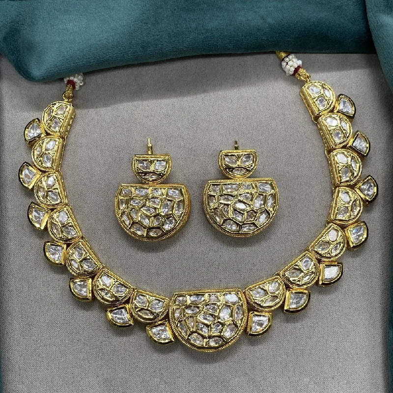 women’s personalized gold necklaces-Royal Kundan Jewellery Gold Plated Polki Kundan Necklace Set