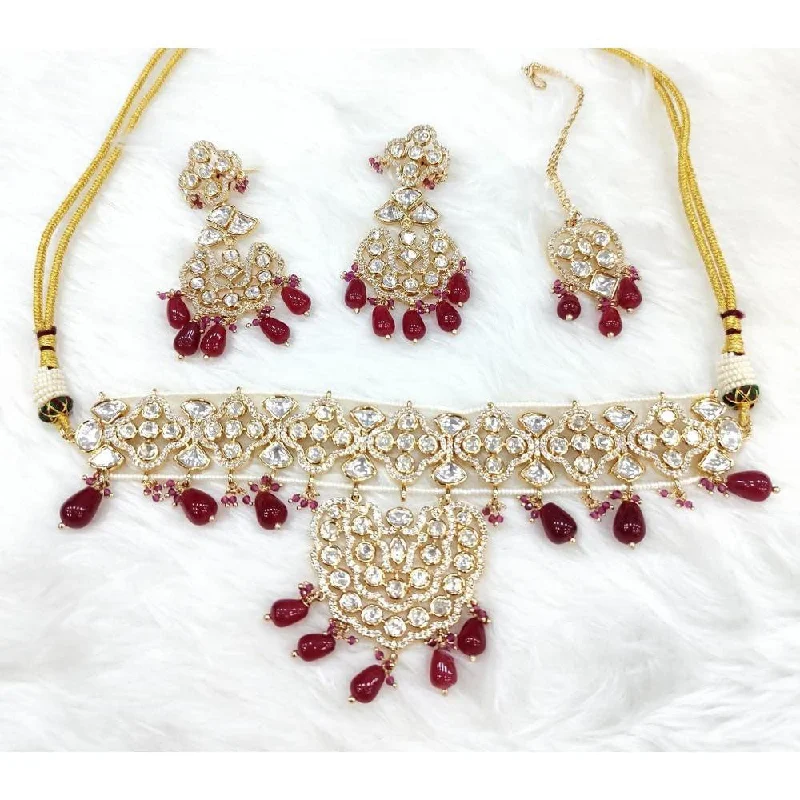 women’s wire necklaces-Akruti Collection Gold Plated Polki Kundan Choker Necklace Set