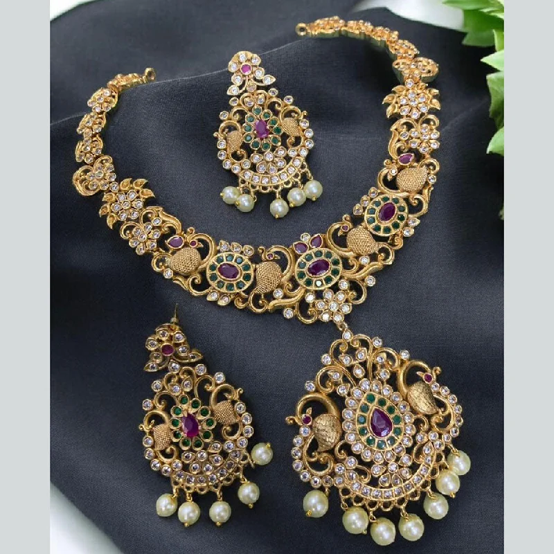 women’s multi-layer necklaces-Sona Creation  Gold Plated Austrian Stone And Pearls Necklace Set