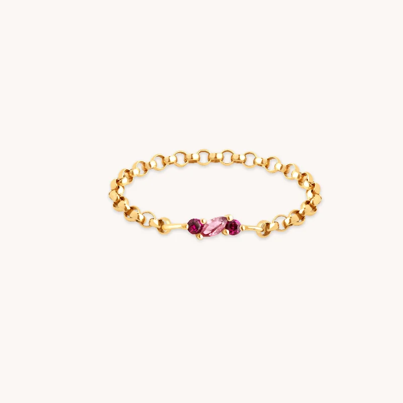 women’s chunky rings-Pink Tourmaline Chain Ring in Solid Gold