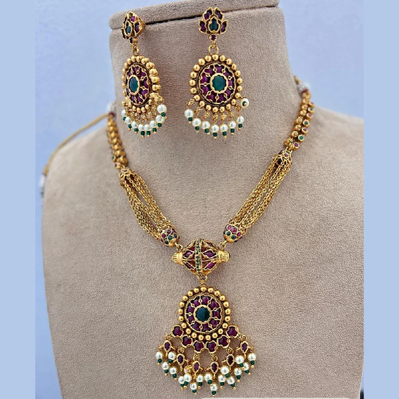 women’s wire necklaces-Jewel Addiction Gold Plated Pota Stone And Pearls Necklace Set