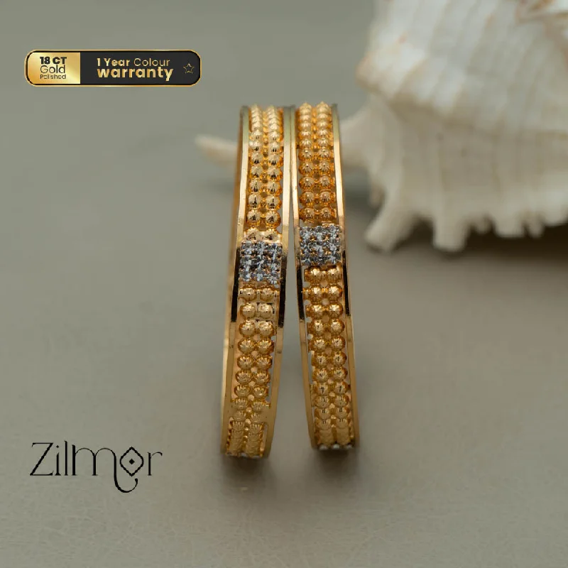 women’s chic bracelets-KF101034 -Gold Plated AD stone Bangle (Pair)