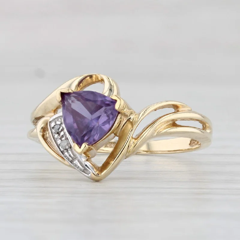 women’s diamond wedding engagement rings-0.85ct Lab Created Purple Sapphire Diamond Ring 10k Yellow Gold Size 7 Bypass