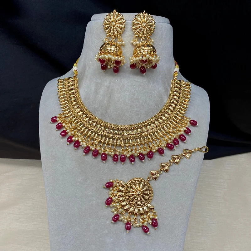 women’s wedding necklaces-Amoliya Jewels Gold Plated Beads And Pearls Necklace Set