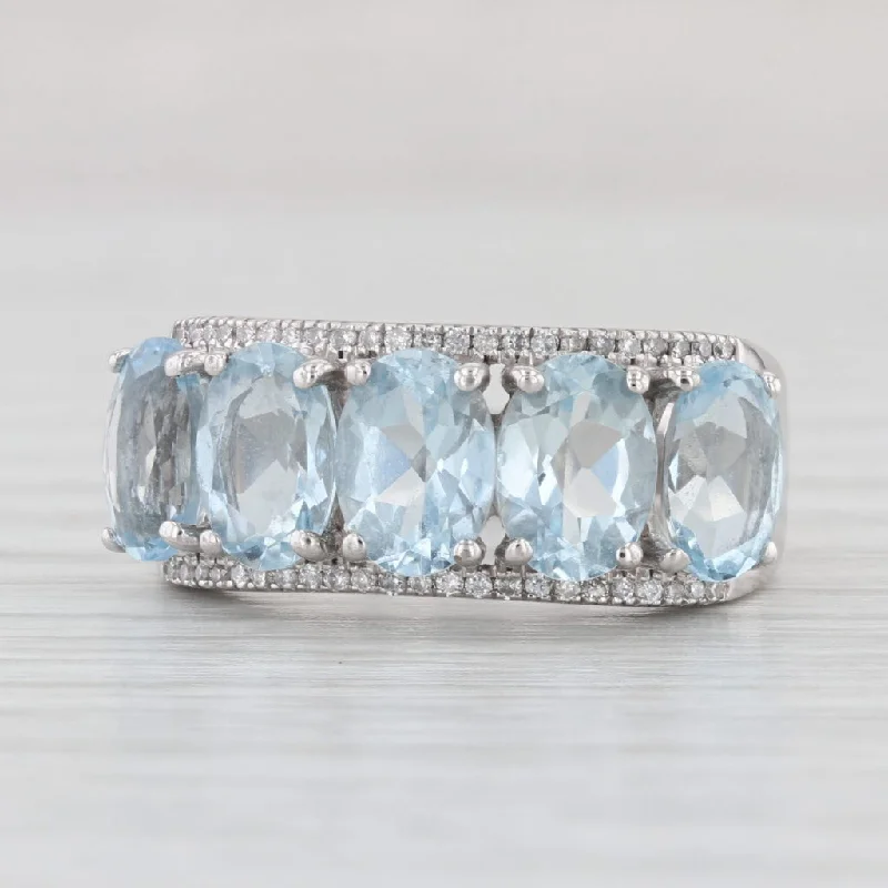 women’s cushion cut engagement rings-7.65ctw Aquamarine Diamond Ring 14k White Gold Size 7