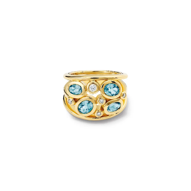 women’s rose gold wedding rings-Multi Aeneus Ring 18ct Yellow Gold - Aquamarine & Diamond