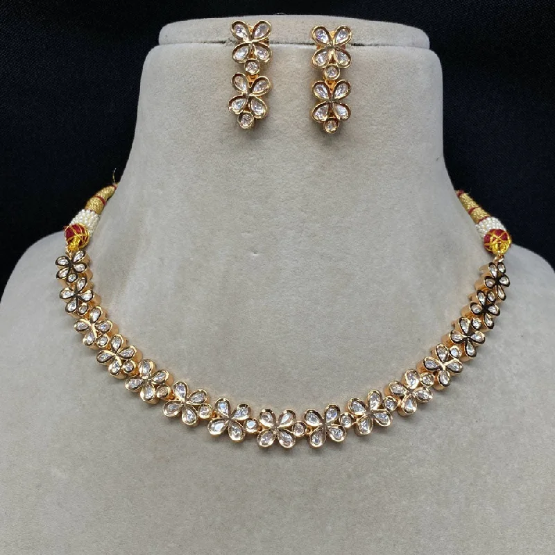 women’s infinity necklaces-Royal Kundan Jewellery Gold Plated Polki Kundan Necklace Set