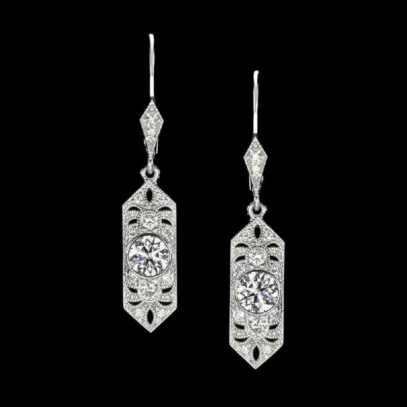 women’s vintage stud earrings-0.78ct NATURAL DIAMOND VINTAGE STYLE DROP EARRINGS ART DECO GEOMETRIC CLASSIC