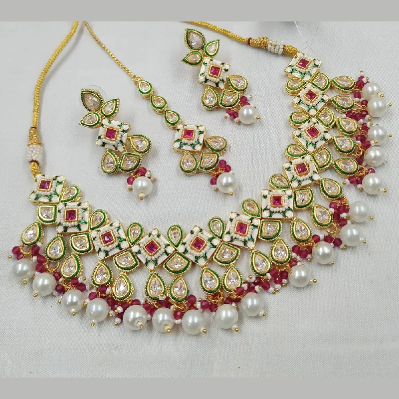 women’s charm necklaces-Padmawati Bangles Gold Plated Polki Kundan Stone And Pearls Meenakari Necklace Set