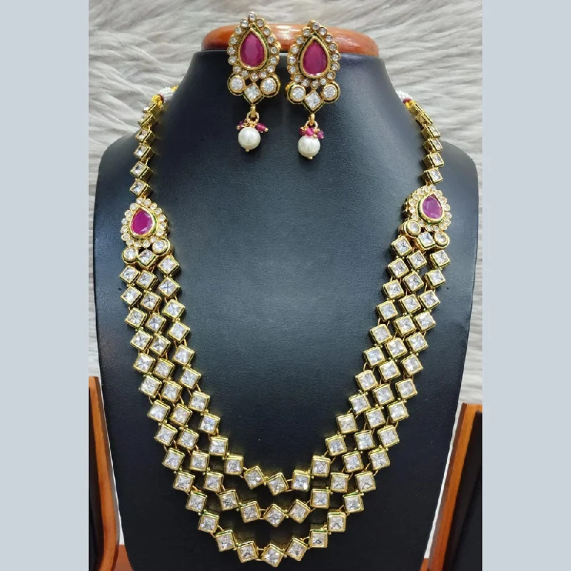 women’s charm pendant necklaces-Jain Jewellers Gold Plated Polki Kundan Necklace Set