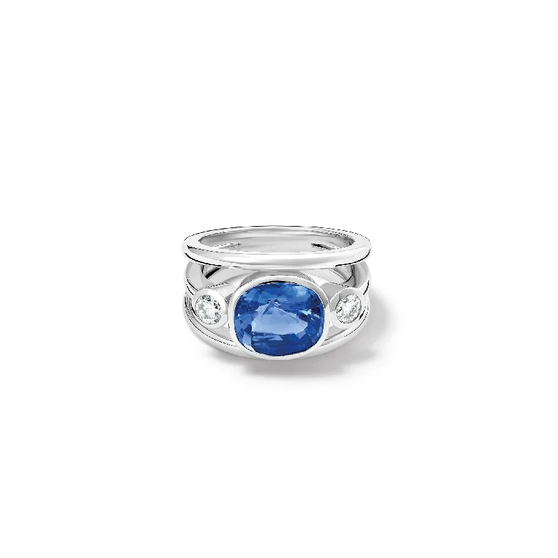 women’s wedding rings for her-Aeneus Ring 18ct White Gold - Blue Sapphire & Diamond