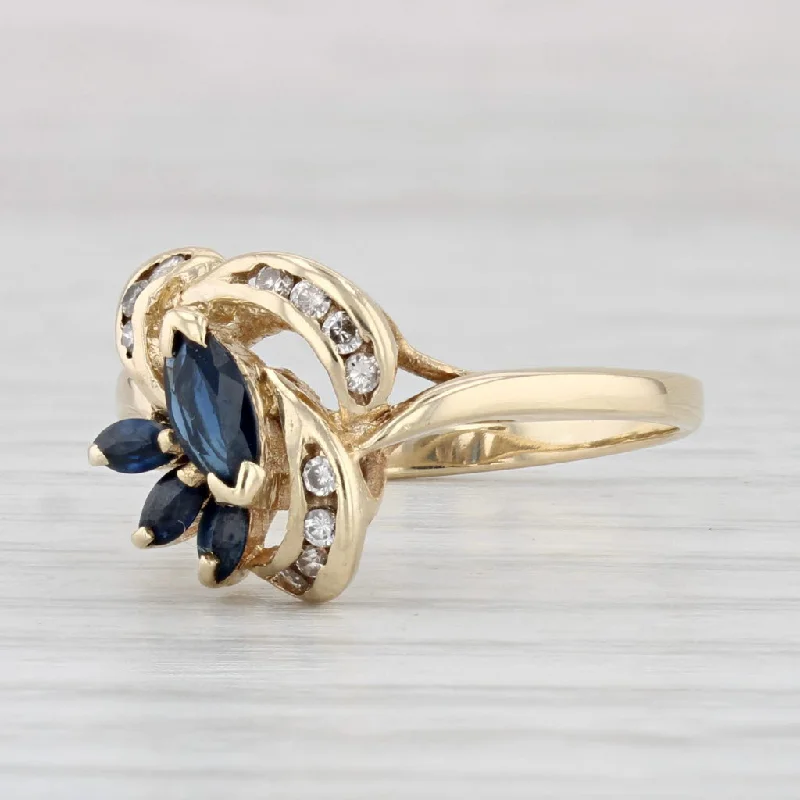 women’s sapphire engagement rings-0.62ctw Blue Sapphire Diamond Ring 14k Yellow Gold Size 6