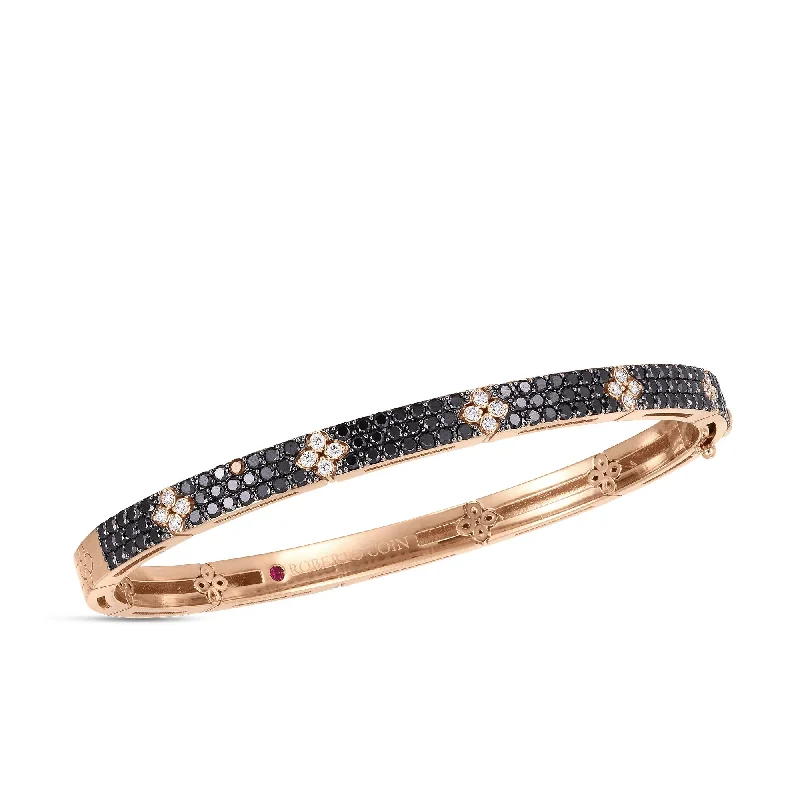 women’s adjustable bangles-18K ROSE GOLD LOVE IN VERONA BLACK AND WHITE DIAMOND BANGLE