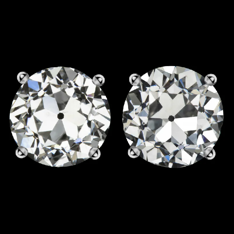 women’s simple earrings-2ct OLD EUROPEAN CUT DIAMOND STUD EARRINGS GIA CERTIFIED VINTAGE E-F SI2 PAIR