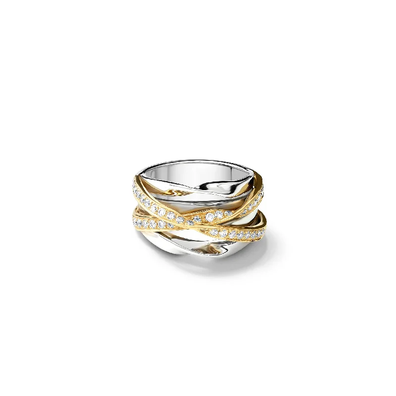 women’s gemstone engagement rings-Tagliatelle Ring 18ct White & Yellow Gold - Diamond Pavé