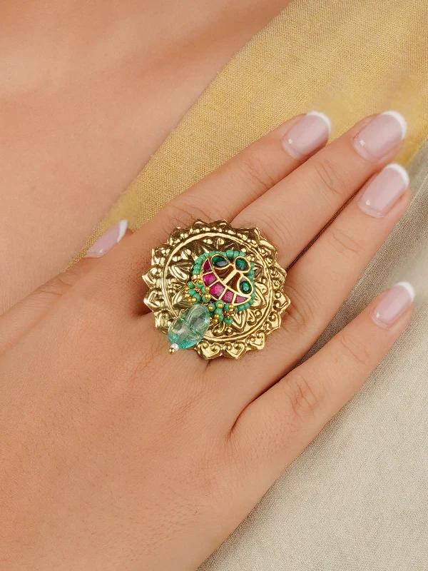 women’s antique rings-Multicolor Gold Plated Mishr Ring - MR-RNG54M