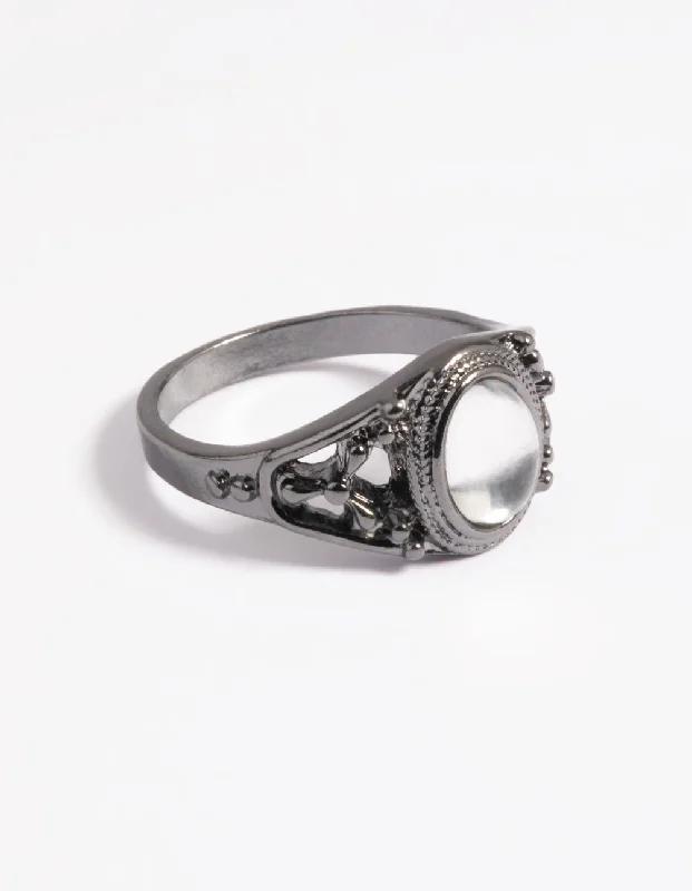 women’s silver engagement rings-Gunmetal Vintage Stone Ring