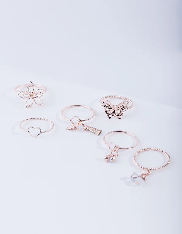 women’s square diamond rings-Rose Gold Nature Shapes Ring Pack