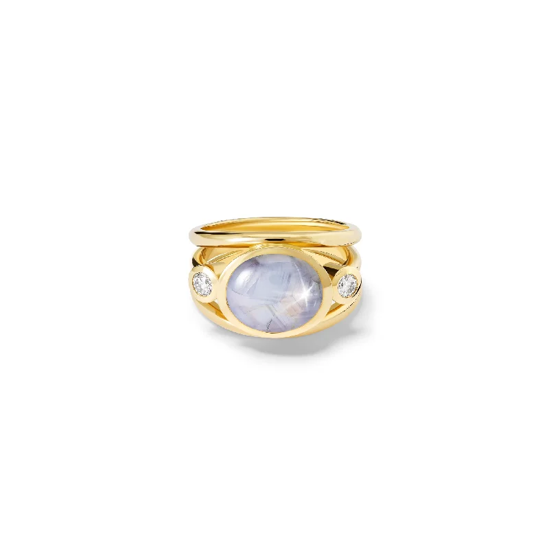 women’s personalized rings with name-Aeneus Ring 18ct Yellow Gold - Star Pale Sapphire & Diamond