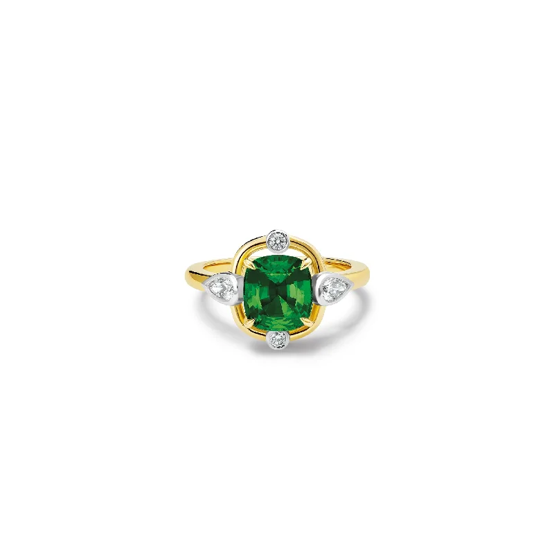 women’s signet rings-Compass Ring 18ct Yellow Gold - Green Tourmaline & Diamond