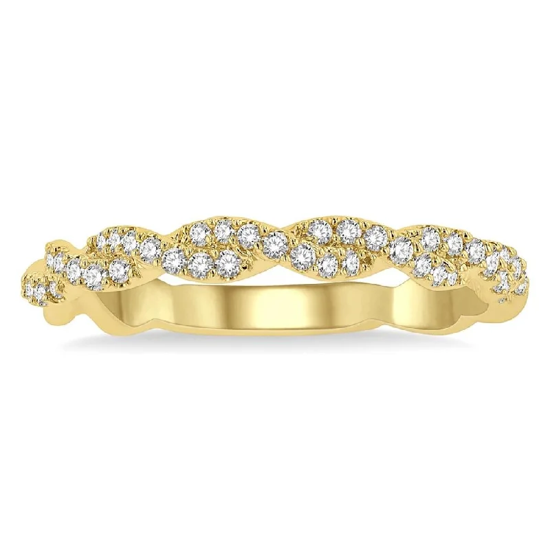 women’s halo engagement rings-14K Yellow Gold Twisted Stackable Diamond Ring