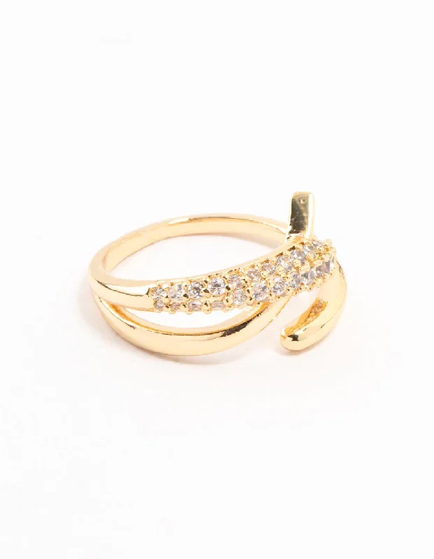 women’s diamond eternity rings-Gold Plated Cubic Zirconia Criss Cross Ring