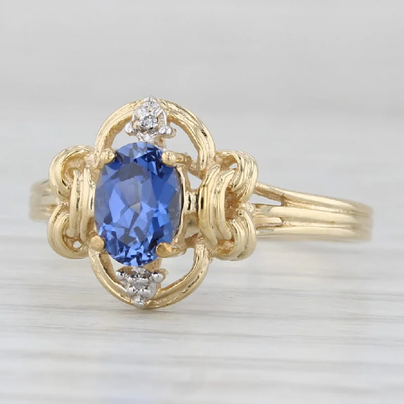 women’s halo sapphire engagement rings-1.12ctw Oval Blue Lab Created Sapphire Diamond Ring 10k Yellow Gold Size 8.5