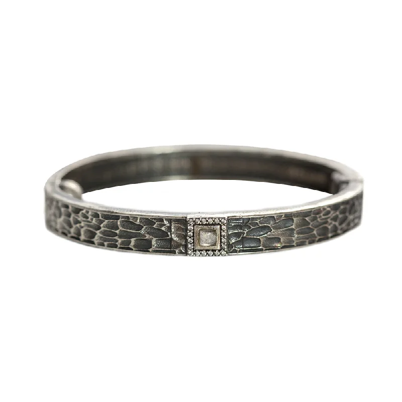 women’s fashion bangles-VINTAGE SILVER HALLER LABRADORITE & CRYSTAL THIN BANGLE