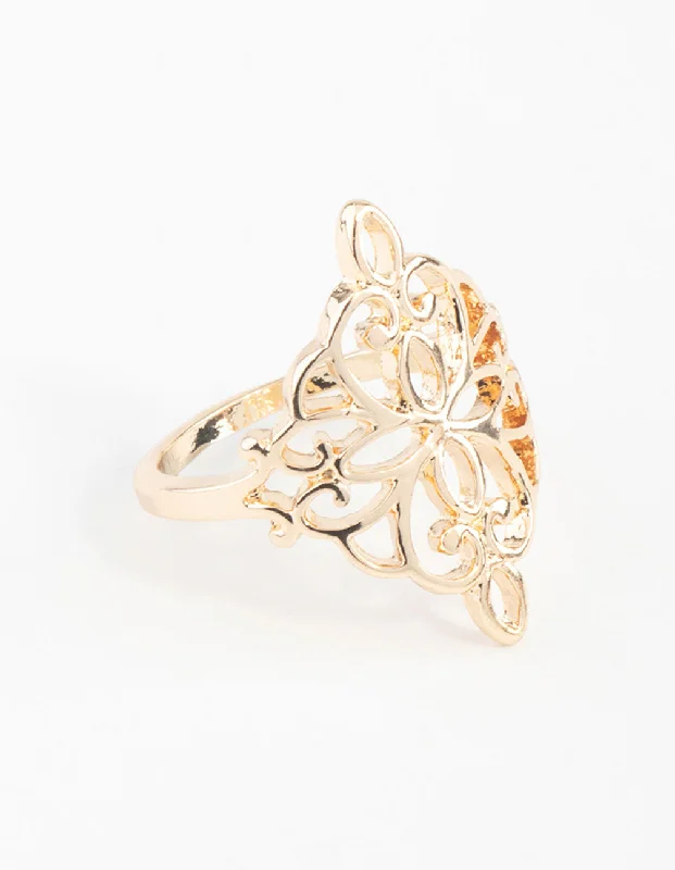 women’s cocktail rings-Gold Filigree Ring