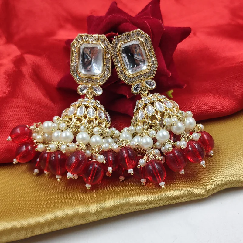 women’s choker earrings-Gehana Mahal Gold Crystal Stone And Beads Jhumki Earrings