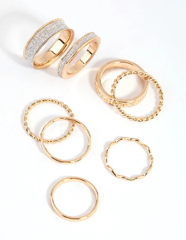 women’s infinity rings-Gold Glitter Ring Stack Pack