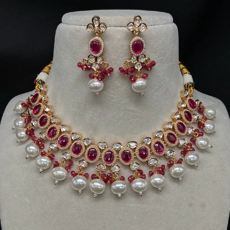 women’s delicate gold necklaces-Amoliya Jewels Brass Polki Kundan Designer Necklace Set