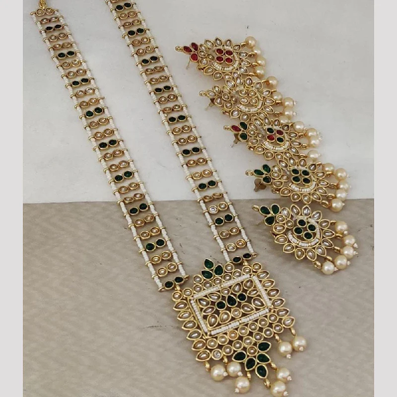 women’s colorful necklaces-Rani Sati Jewels Gold Plated Pearl And Kundan Long Necklace Set