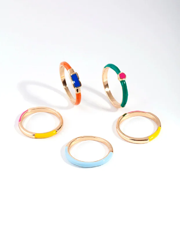 women’s classic rings-Gold Matte Bright Rings 5-Pack