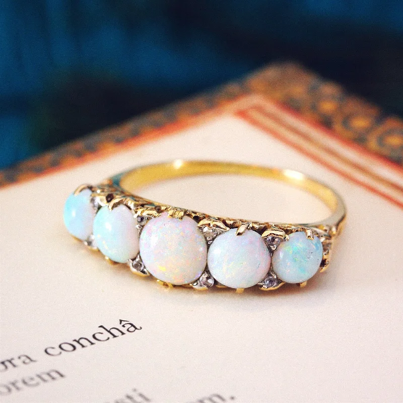 women’s diamond wedding engagement rings-An Impressive Antique Opal & Diamond Ring