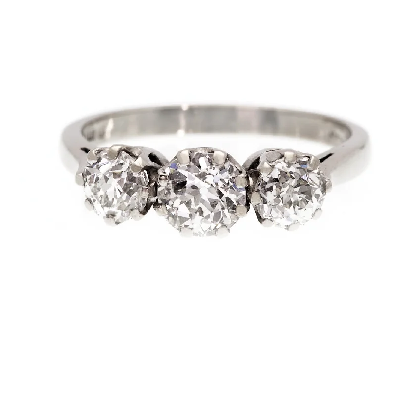 women’s halo diamond engagement rings-Vintage Three Stone Old Cut Diamond Ring