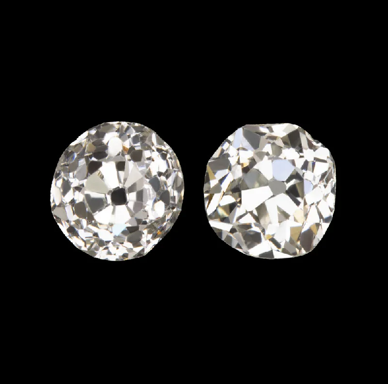 women’s heart-shaped earrings-0.67ct OLD MINE CUT DIAMOND STUD EARRINGS I VS ANTIQUE PAIR LOOSE NATURAL 2/3ct