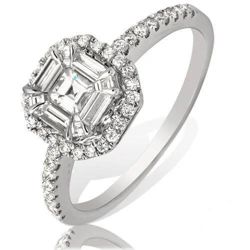 women’s halo engagement rings-14KW 0.75CTW BAGUETTE DIAMOND SQUARE HEAD RING