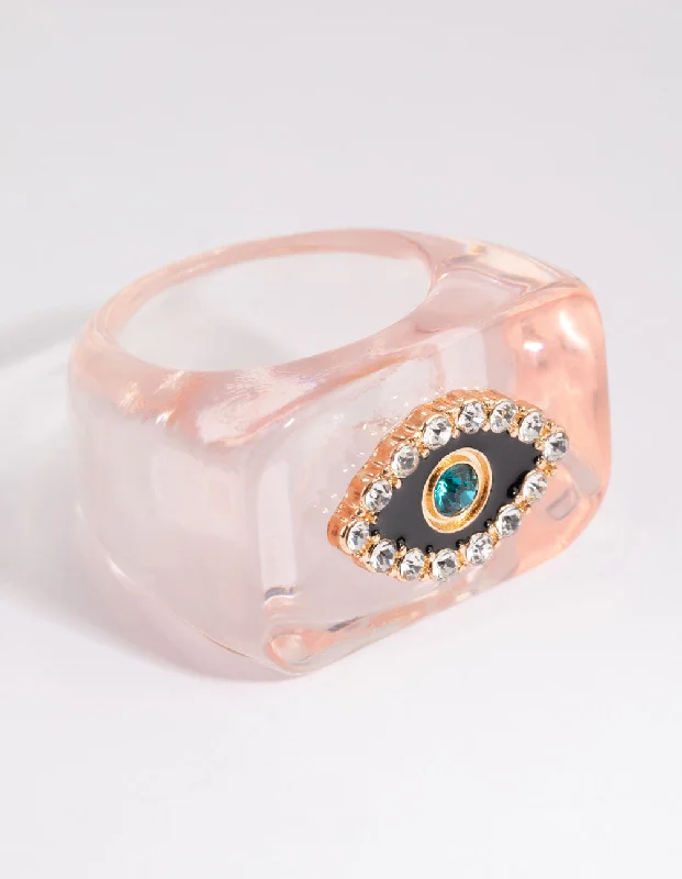 women’s vintage wedding rings-Pink Evil Eye Plastic Ring