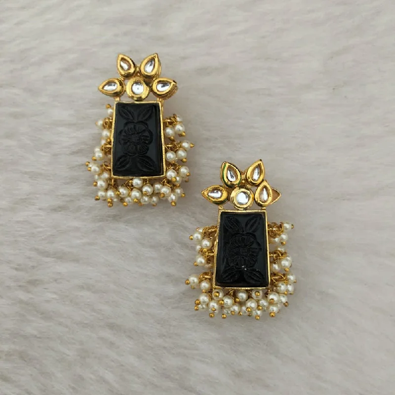 women’s geometric earrings-Marudhar Creations Gold Plated Matte Finish Kundan And Pearl Stud Earrings