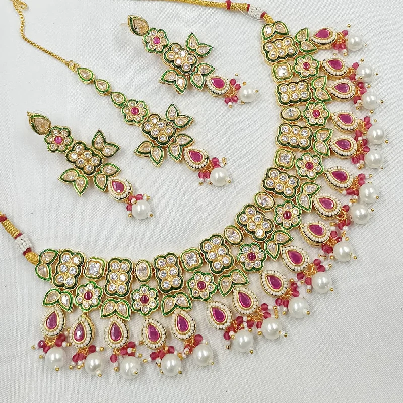 women’s designer necklaces-Padmawati Bangles Gold Plated Polki Kundan Stone And Pearls Necklace Set