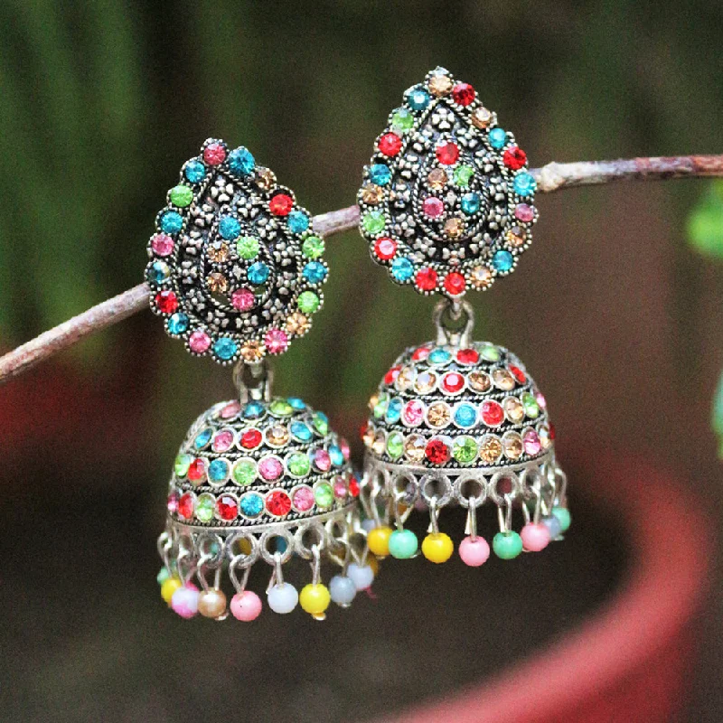 women’s twirl earrings-H K Fashion  Silver Plated Austrian Stone  Jhumki Earrings