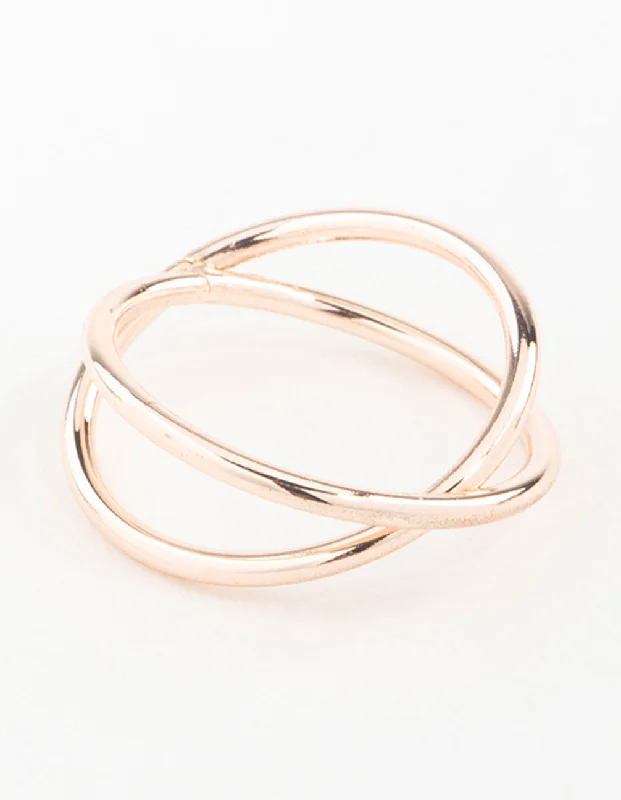 women’s infinity engagement rings-Rose Gold Cross Over Ring