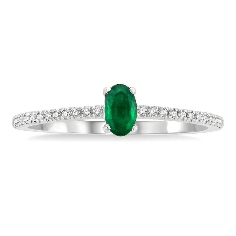 women’s statement engagement rings-10K White Gold Classic Emerald And Diamond Ring