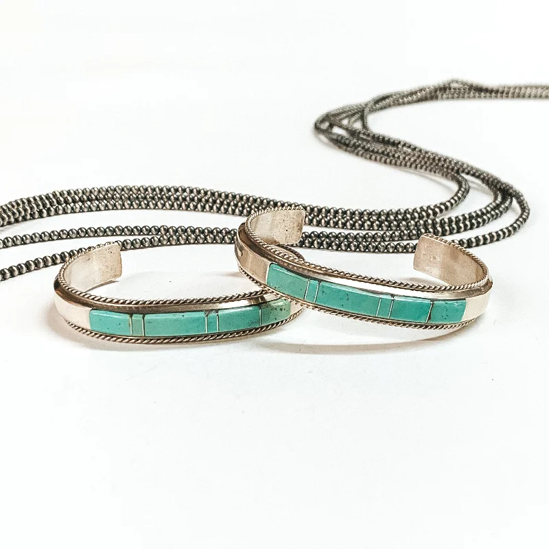 women’s elegant bracelets-Fannie Chavez Platero | Navajo Handmade Genuine Sterling Silver Cuff with Turquoise Stone Inlay