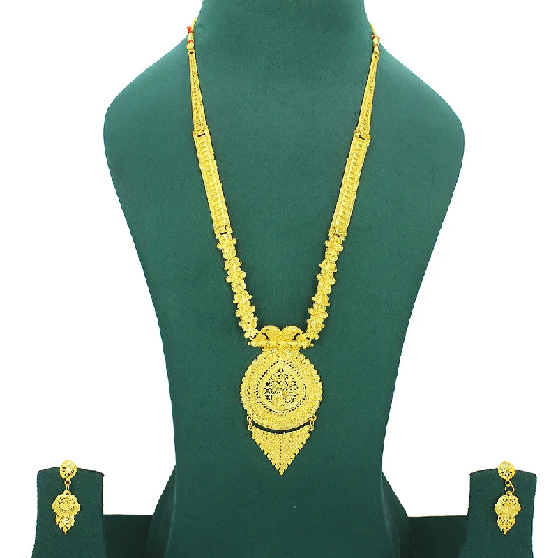 women’s charm necklaces-Mahavir Dye Gold Plated Long Necklace Set