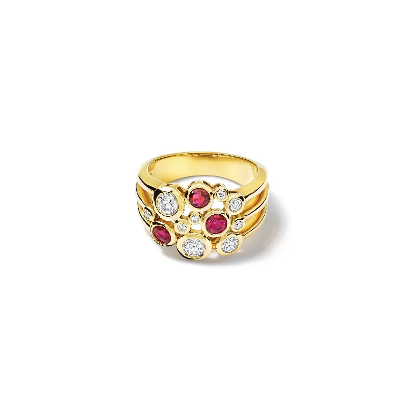 women’s sparkling rings-Cirkel Ring 18ct Yellow Gold - Ruby & Diamond