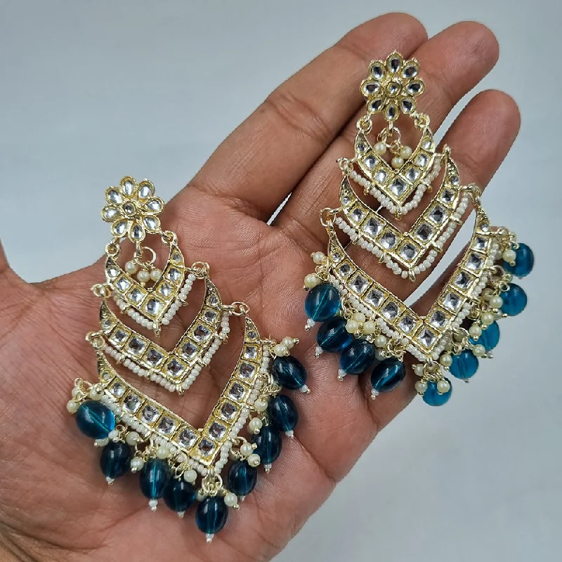 women’s gold dangle earrings-Gehana Mahal Gold Plated Kundan And Beads Dangler Earrings