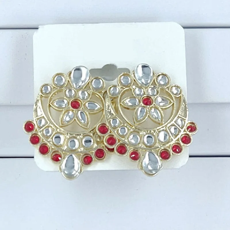 women’s oval earrings-Corbeda Fashion Gold Plated Kundan Stone Stud Earrings