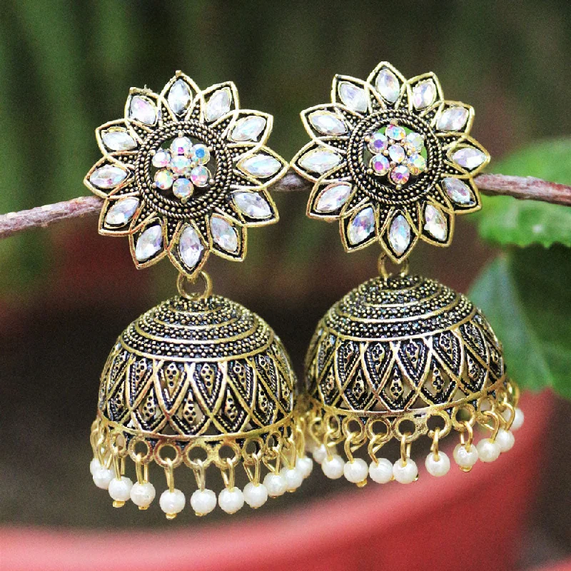 women’s double drop earrings-H K Fashion  Gold Plated Crystal Stone Jhumki Earrings